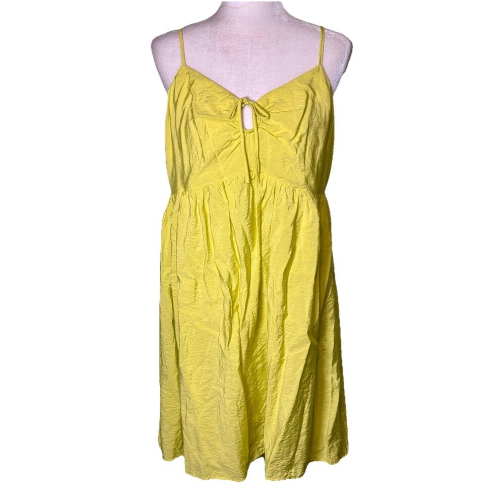 Women’s Yellow Babydoll Sundress Spaghetti Strap Tie Front Flowy Summer Dress XL